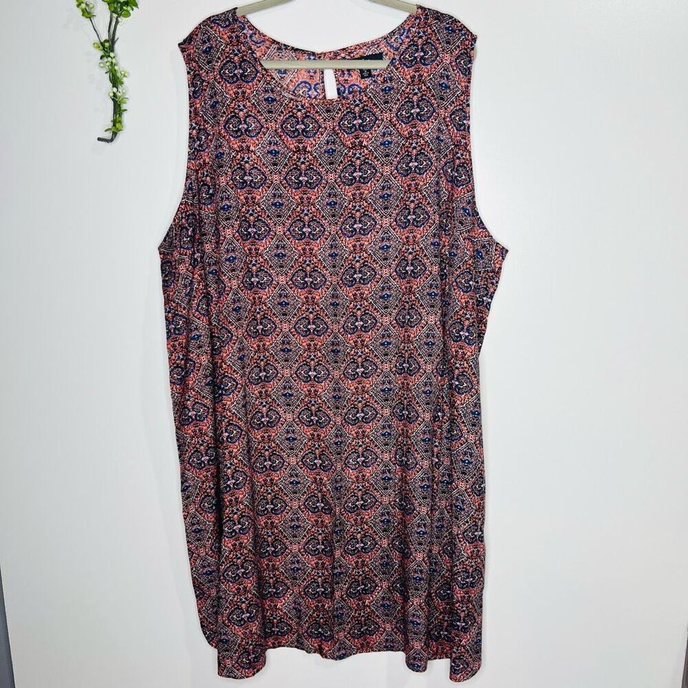 Ellos Blue Pink Coral Paisley Tank Dress Plus